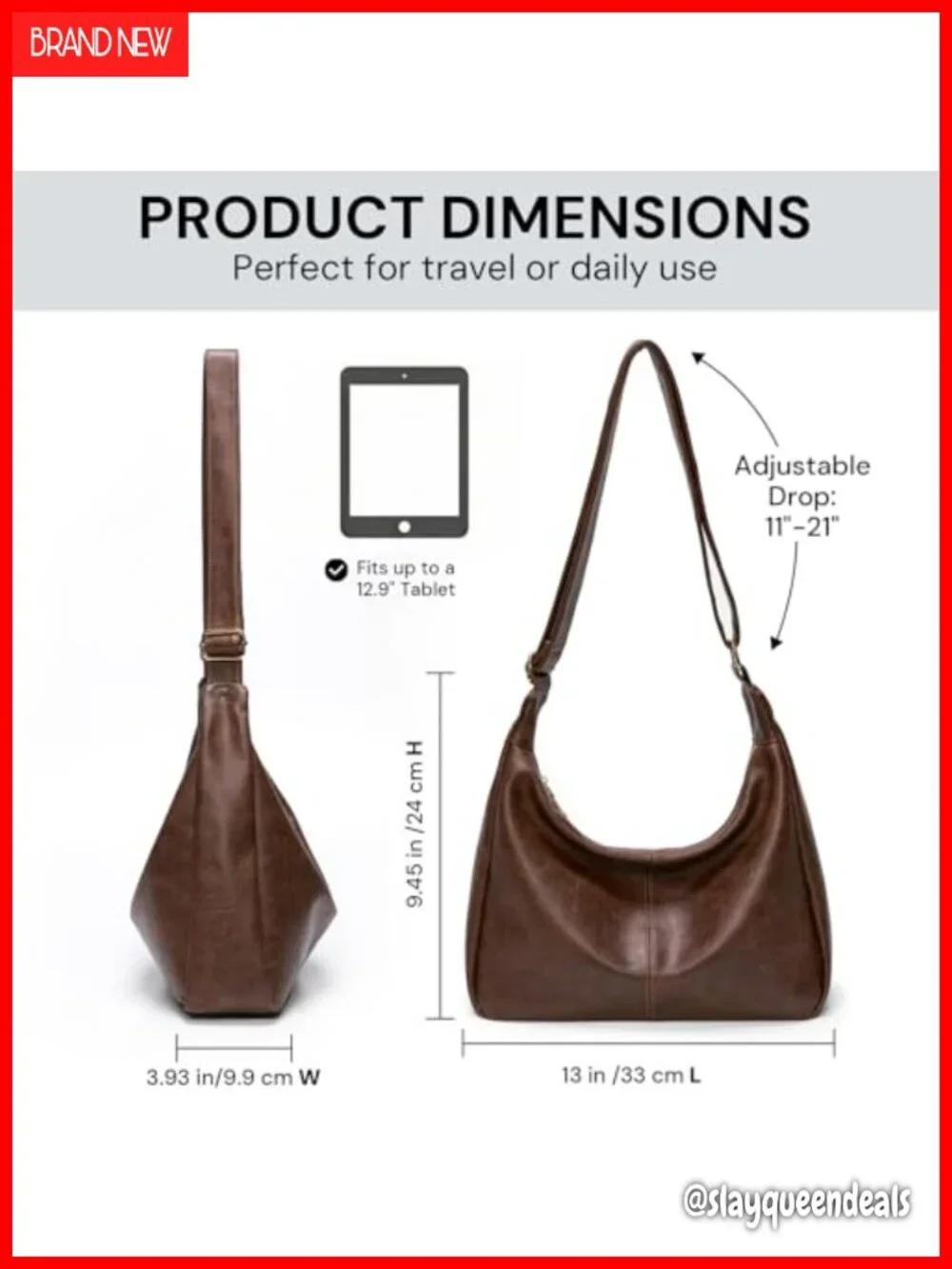 Slouchy Foldable Hobo Shoulder Bag PU Leather Crossbody Purse